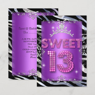 Sweet 13 13e Verjaardag Roze Paars Zebra Kaart