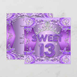Sweet 13 13th Birthday Party Paars Silver Tiara Kaart