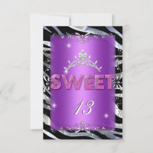 Sweet 13 13th Birthday Pink Paars Zebra Kaart