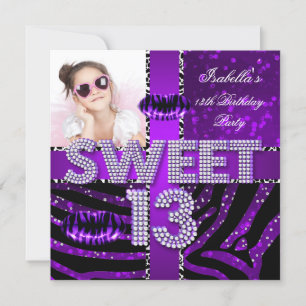 Sweet 13 13th Birthday Zebra Glitter Paars Lips Kaart