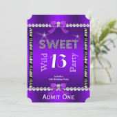 Sweet 13 Fun Party Zebra Paars Ticket 3 Kaart (Staand voorkant)