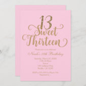 Sweet 13 Pink & Gold Anniversaire Invitations (Devant / Derrière)