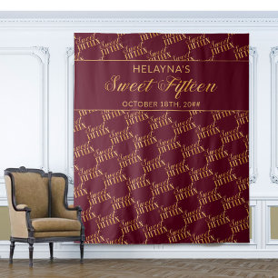 Sweet 15: Burgundy and Gold Birthday Party Backdro Wandkleed