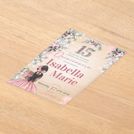 Sweet 15 Fancy en Bloemen Acryl Uitnodiging Acryl Uitnodigingen (Laagn)