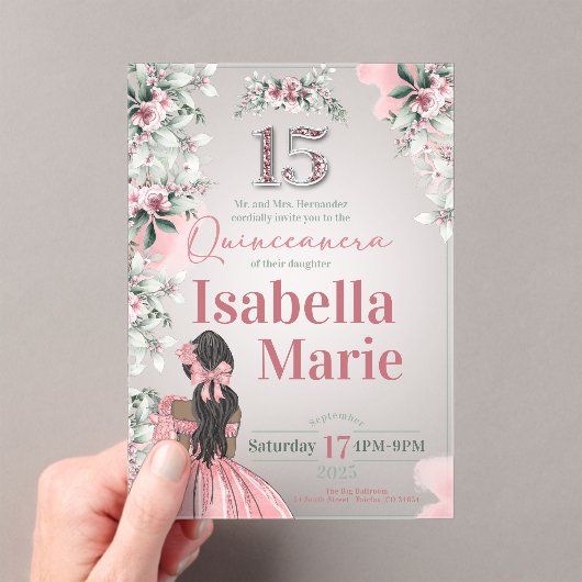 Sweet 15 Fancy et Floral Acrylique Invitation (In situ (ordinateur de poche))