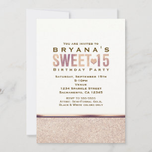 SWEET 15 Faux Roos Gold Champagne Party Invitation Kaart