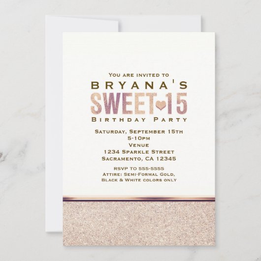 SWEET 15 Faux Rose Gold Champagne Party Invitation (Devant)