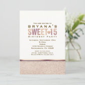 SWEET 15 Faux Rose Gold Champagne Party Invitation (Debout devant)