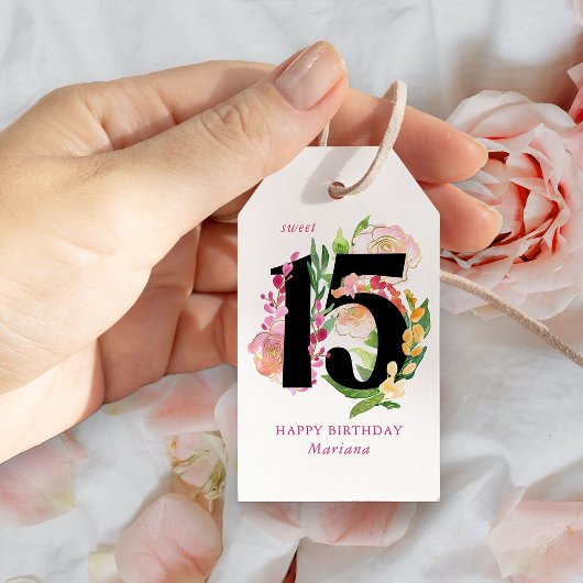 Sweet 15 Floral nummer 15th Birthday Cadeaulabel