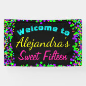 Sweet 15 Neon Glow Confetti Birthday Party Spandoek (Horizontaal)