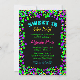 Sweet 15 Neon Glow Confetti Party uitnodigingen