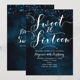 SWEET 16 16 Celestial Starry Blue Sky Party Kaart
