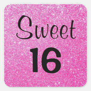 Sweet 16 16 zwarte en warme roze glitter Sparkle Vierkante Sticker