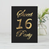 Sweet 16 16e verjaardag Jubileum Black en Gold Kaart (Staand voorkant)
