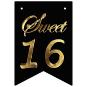 Sweet 16 16e verjaardag Jubileum Black en Gold Vlaggetjes (Derde vlag)