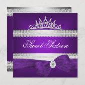 Sweet 16 16th Birthday Paars Silver Diamond Bow Kaart (Voorkant / Achterkant)