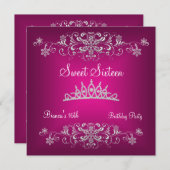 Sweet 16 16th Pink Silver Diamond Tiara Kaart (Voorkant / Achterkant)
