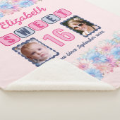 Sweet 16 2 foto naam datum bloemen roze sherpa deken (3/4)