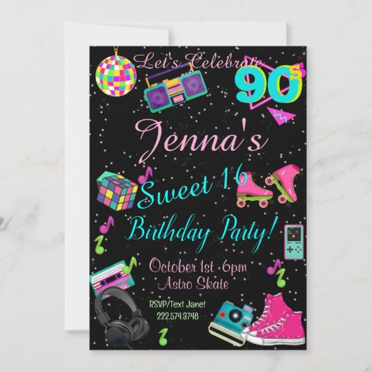 Sweet 16, 80's Invitation, Terug naar de jaren 80, Kaart (Voorkant)