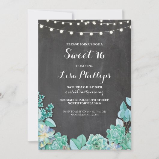 Sweet 16 Anniversaire Chalk Succulents Invitation (Devant)