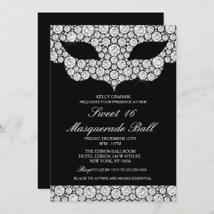 Sweet 16 Anniversaire Diamond Mask Invitation