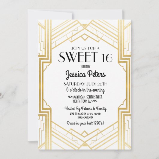 Sweet 16 Anniversaire Gatsby Art Déco Invitation (Devant)