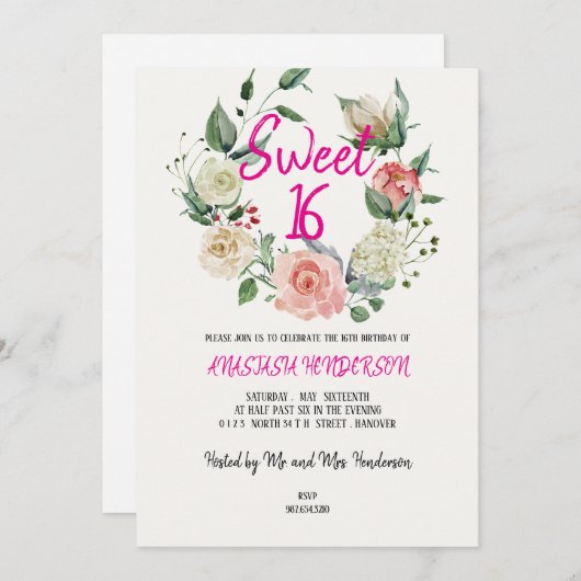 Sweet 16 Anniversaire Invitation (Devant / Derrière)