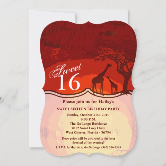Sweet 16 Anniversaire Invitation Africain Safari G (Devant)