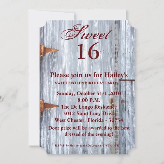 Sweet 16 Anniversaire Invitation Blanc Laver Bois (Devant)