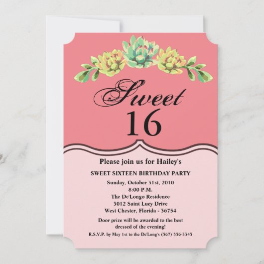 Sweet 16 Anniversaire Invitation Bohemian Cactus S (Devant)