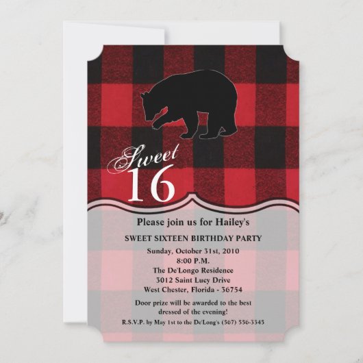 Sweet 16 Anniversaire Invitation Buffalo Rouge Our (Devant)
