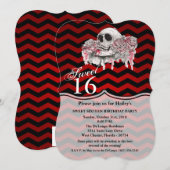 Sweet 16 Anniversaire Invitation crâne Rose Gothic (Devant / Derrière)