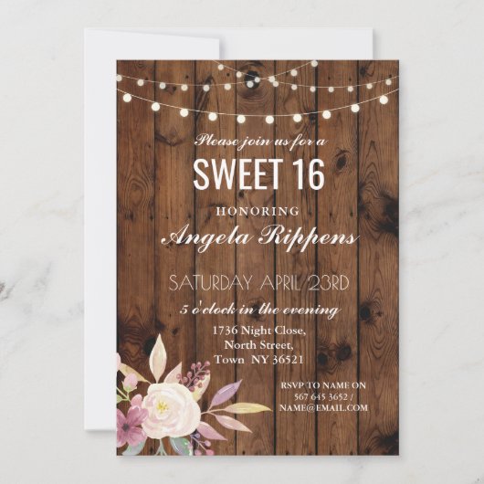 Sweet 16 Anniversaire Invitation Fleur de bois rus (Devant)