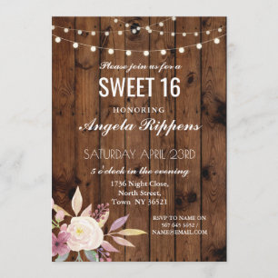 Sweet 16 Anniversaire Invitation Fleur de bois rus
