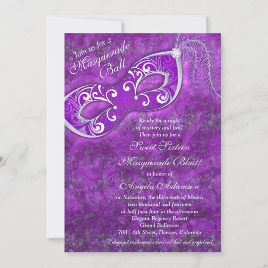 Sweet 16 Anniversaire Invitation | Masquerade Purp (Devant)