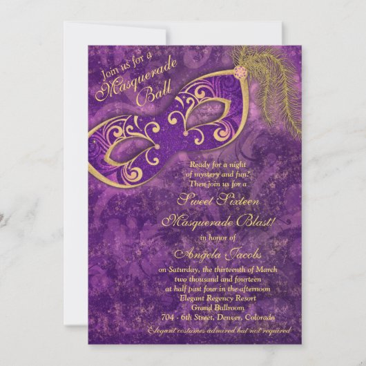 Sweet 16 Anniversaire Invitation | Masquerade viol (Devant)