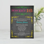 Sweet 16 Anniversaire Invitation | Neon Chalkboard (Debout devant)