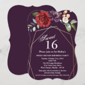 Sweet 16 Anniversaire Invitation Plum violet Rose (Devant / Derrière)