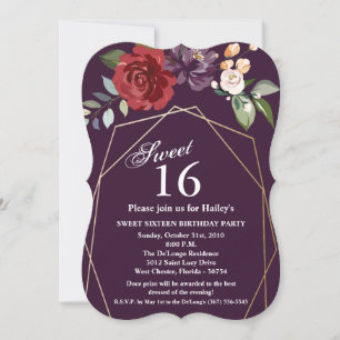 Sweet 16 Anniversaire Invitation Plum violet Rose 