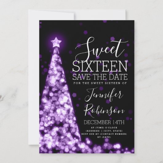 Sweet 16 Anniversaire Invitation Violet Noël (Devant)
