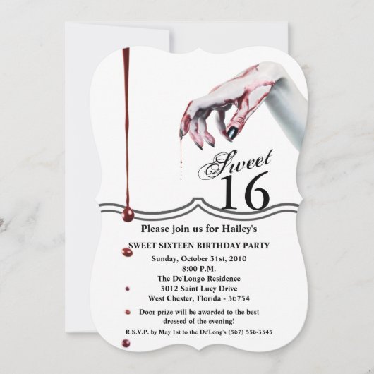 Sweet 16 Anniversaire Invitation zombie goutte de  (Devant)