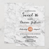 Sweet 16 Anniversaire Marble Rose Gold Invitation (Devant / Derrière)