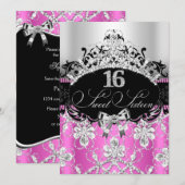 Sweet 16 Argent rose Étincelle Tiara Invitation d' (Devant / Derrière)
