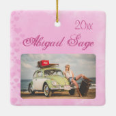 Sweet 16-auto - Gepersonaliseerd Fotoroze Kerstmis Keramisch Ornament (Achterkant)