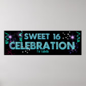 Sweet 16 Bannière Poster Turquoise Bleu (Devant)