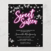 Sweet 16-Bday Hot Pink Neon Glow Budget Invitation (Voorkant)