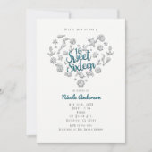SWEET 16 Beach Glam Diamond Heart Invitations (Devant)