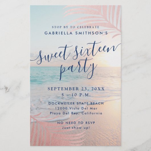 Sweet 16 Beach Party Invitation BUDGET PAPIER FLYE (Devant)
