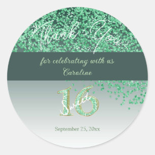 Sweet 16 Bedankt Vallende Groene Glitters Ronde Sticker