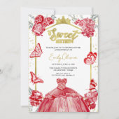 Sweet 16 Beurre Invitation Robe Rouge Floral (Devant)
